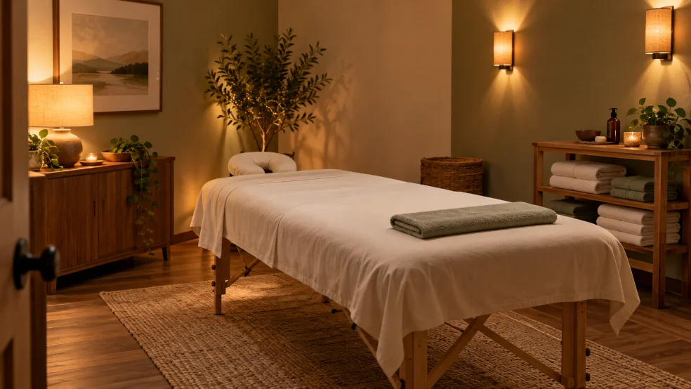 Massage treatment room prepared for a session
